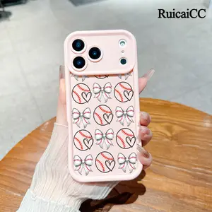 Baseball With Scribble Heart Bows Pattern Phone Case , Soft Silicone Tpu Protection and Shockproof For iPhone 17 16 15 Pro Max 14 16Pro 13 12 11 Plus Air Cover