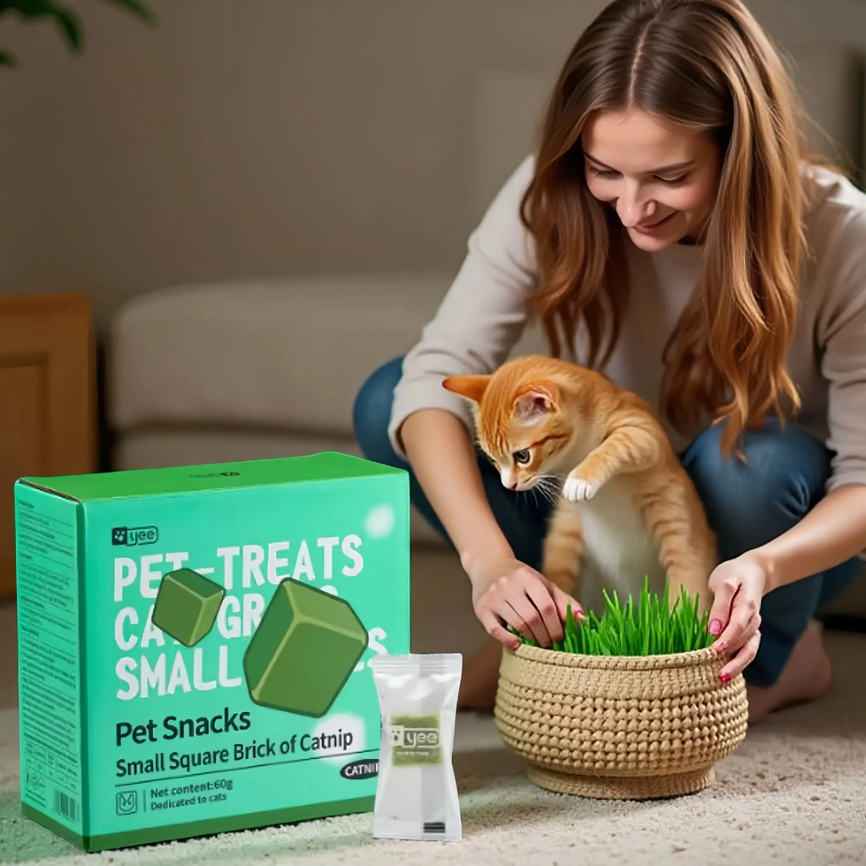Vet-Recommended! Freeze-Dried Cat Grass Treats - Stops Hairballs & Freshens Breath, Grain-Free & No Additives, Perfect for Picky Cats!" Natural Salmon