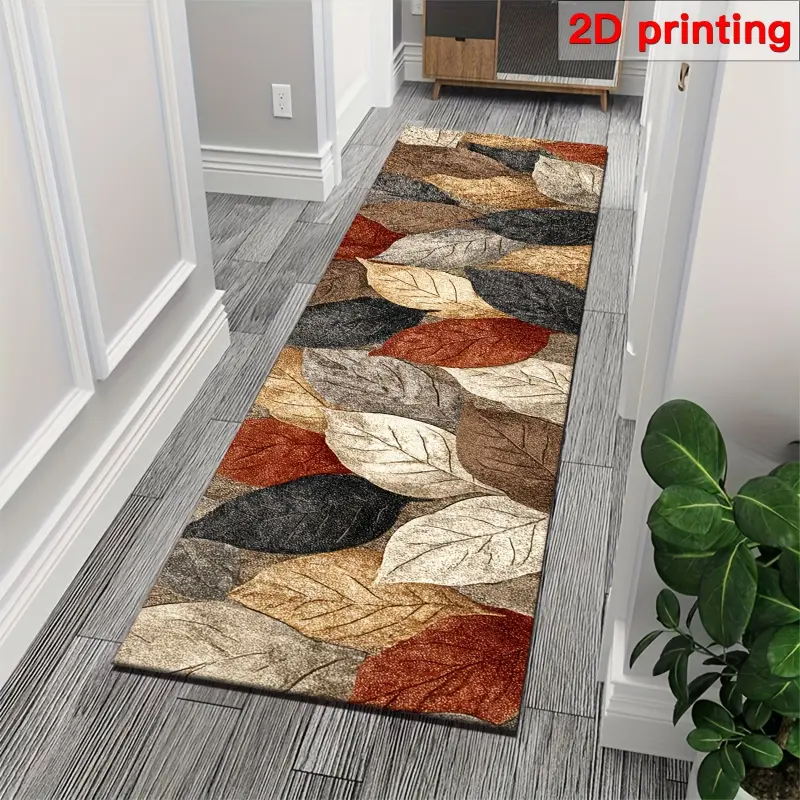 Velvet Flat 2D Nature-Themed Patterned Area Rug Runner, Non-Slip Backing, Soft Touch, Machine Washable, Easy-Care Indoor Hallway & Bedroom Rug, Patterned Area Rug Runners