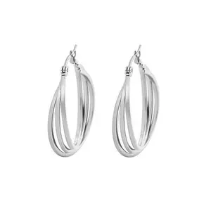 Stately Steel Stainless Steel Overlapping Triple Hoop Earrings