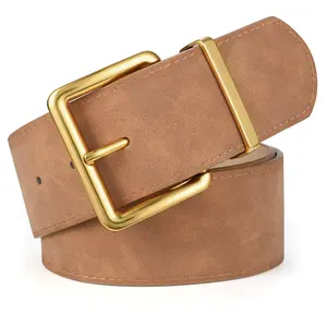 JASGOOD Women Wide Chunky Belt for Dresses Fashion Thick Suede Belt with Gold Buckle