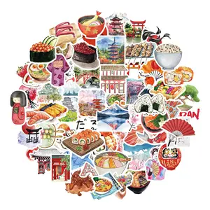 Japanese Style Sticker, 50pcs/set Watercolor Food Pattern Decorative Sticker, DIY Decal for Water Bottle & Laptop & Phone Case & Scrapbook
