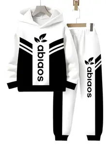 Boys' Spring & Fall Comfortable 3D Printed Set Youth Kits, Trendy Colorblock Hoodie & Schoolwear Sweatpants Two-Piece, Casual Slim Fit Long Sleeve