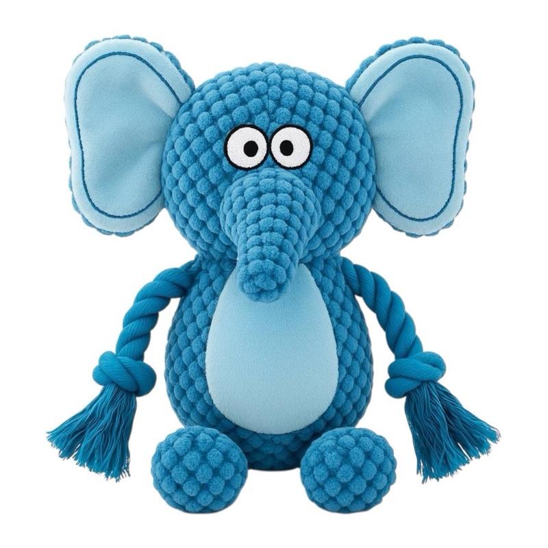 Squeaky Elephant Dog Toy Plush Crinkle Durable Ropes Interactive Fun for Puppies