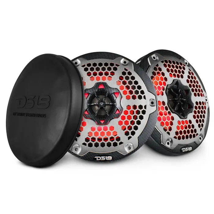 DS18 NXL 6.5" (165mm) Marine Coaxial Audio Speaker - 4-Ohm, 100W RMS, Black Carbon Fiber, Waterproof, Custom RGB Lights, Audio Mount, Durable Stainless Steel Metal Construction, Mechanical Protection, Resistant Design, 45Hz-23kHz, Silicone Cover