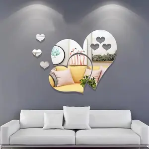 5pcs silver/gold/black heart shaped PS plastic Decorative mirror wall, home hanging decoration hanging, Wall Decal, Decoration Sticker, for fashionable interiors, holiday gifts