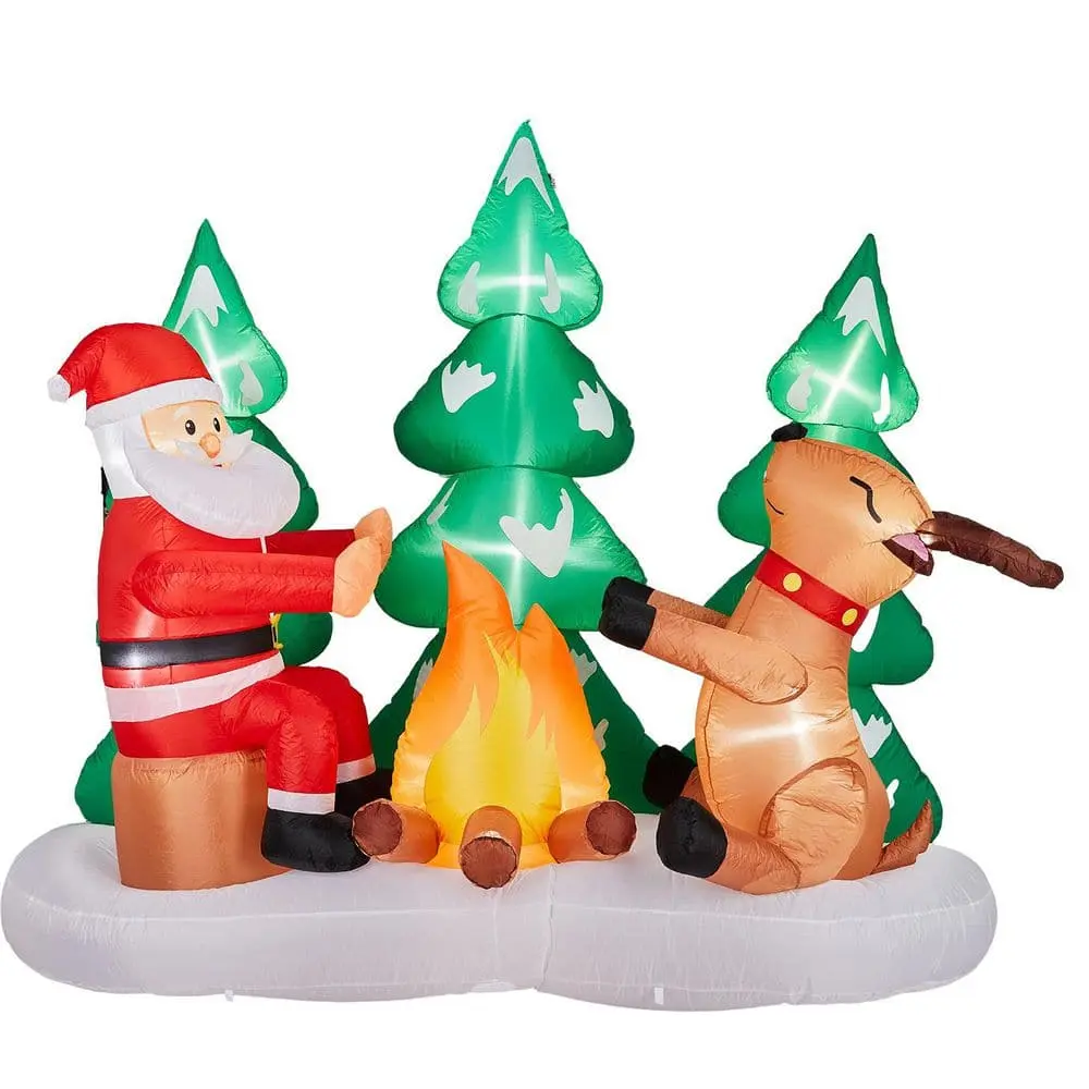Ubesgoo 9FT Lighted Christmas Inflatable Decoration, Inflatable Santa and Reindeer Around Campfire, Funny Blow Up Yard Decorations with Built-in LED Lights for Holiday Party Front Yard Lawn Garden Decor