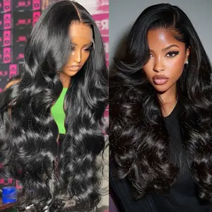 Ronashow 13x4 Transparent Lace Front Human Hair Wig 180% Density HD Lace Body Wave Human Hair Wig Natural Black Human Hair Wig Pre Plucked