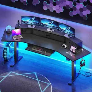 SEDETA 78 Inch Electric Standing Gaming Desk with Drawers Led Lights Height Adjustable Computer Desk with Power Outlet Keyboard Tray Monitor Shelf