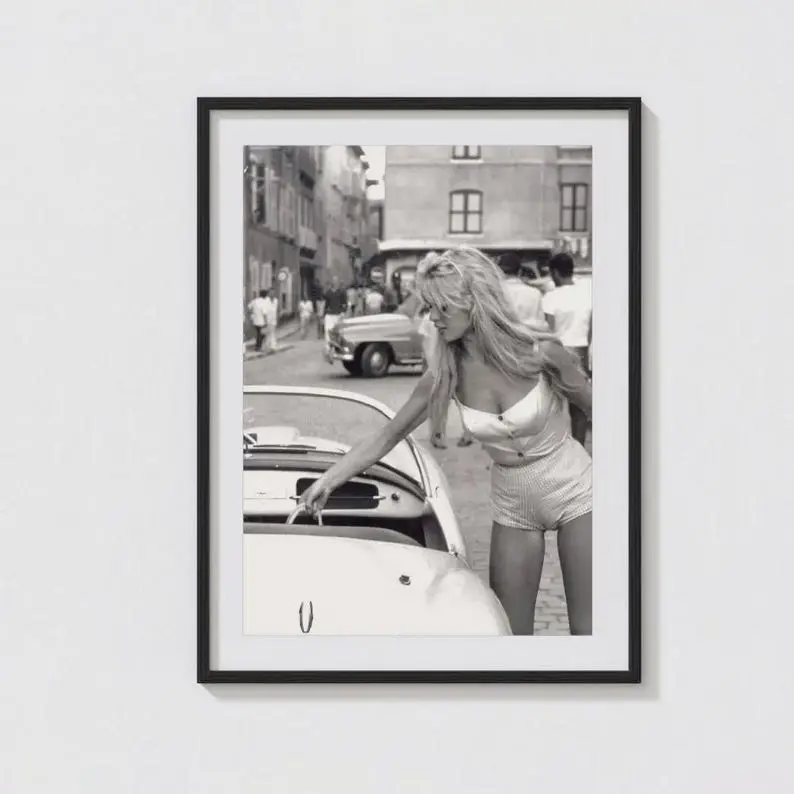 Brigitte Bardot Poster French Riviera Vintage Convertible Car 1960s Wall Art