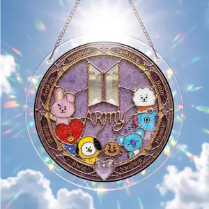 Puzzle Acrylic Suncatcher,Army Window Hanging, Kpop Character Decor, Purple Fan Gift for Music Lovers, Bangtan