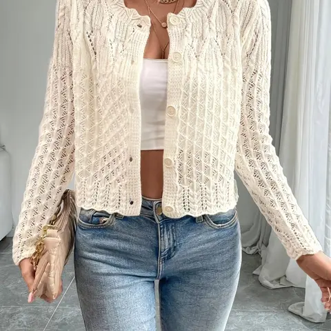 Women's Cardigan, Casual Basic Long Sleeve Cardigan for Spring & Fall, Summer, Women's Knit Clothing for Daily Wear, Tops, Style, Knitwear, Fabric