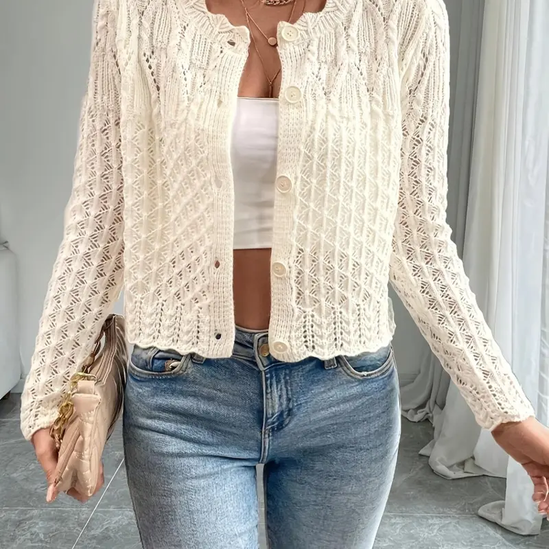 Women's Cardigan, Casual Basic Long Sleeve Cardigan for Spring & Fall, Summer, Women's Knit Clothing for Daily Wear, Tops, Style, Knitwear, Fabric