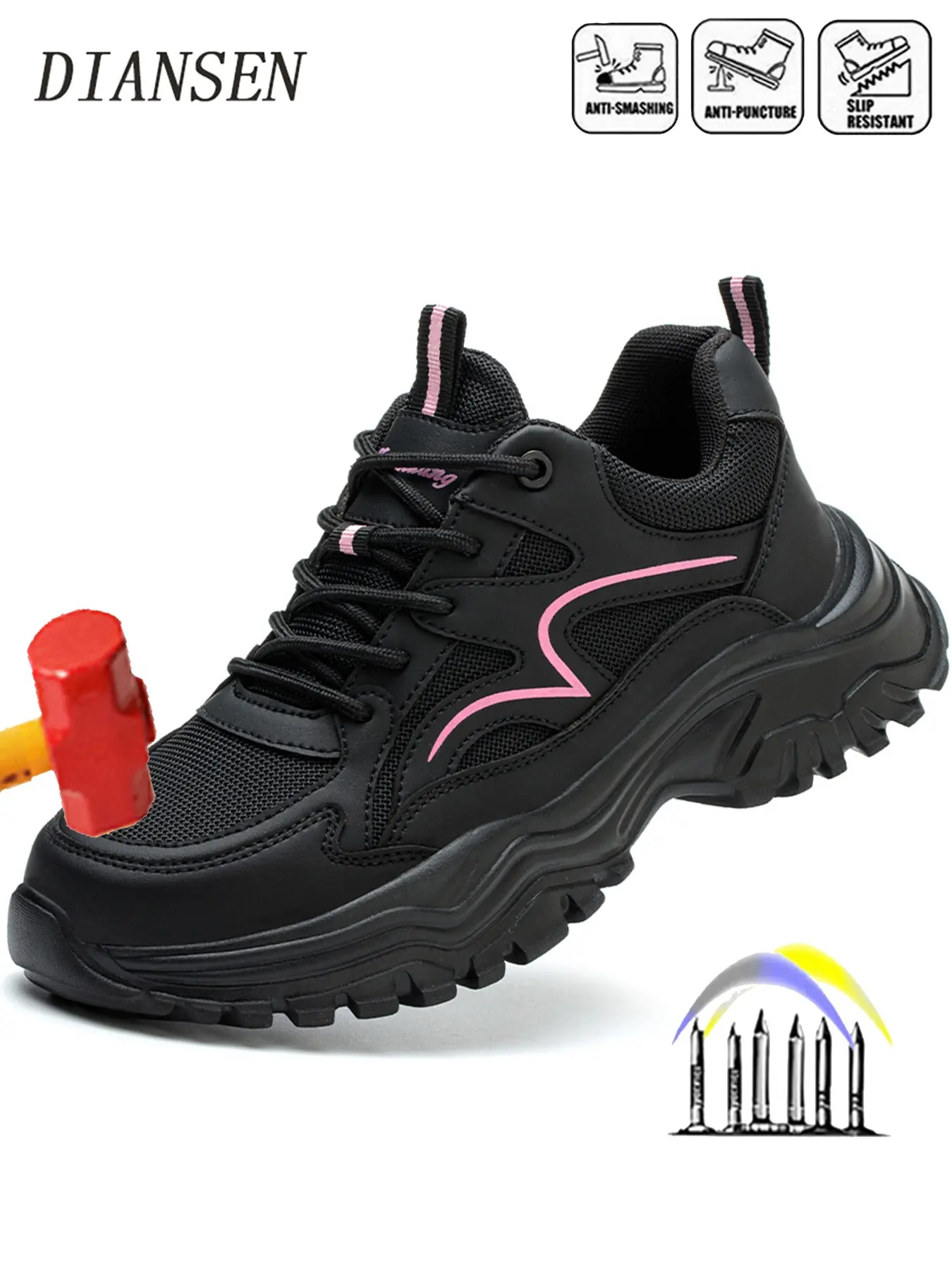 Steel Toe Work Shoes For Women Comfortable Lightweight Breathable Safety Work Footwear Fashion Walking Shoes with Puncture Resistant , Anti-smash Indestructible Work Shoes for Construction and Warehouse Outdoorwork Non Slip Shoes Work