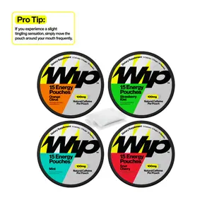Wip Energy Pouches Sampler 100mg - 15 Pouches of 4 Flavors - Energy Caffeine Pouches for an Energy Boost Enhanced with Vitamins B Niacin and Natural Caffeine Sport Beverage