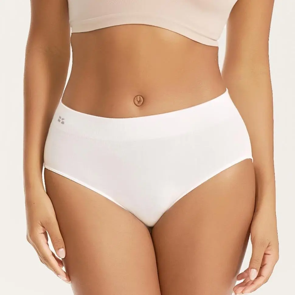 BodyTips Women's 2-Pack High-Waist Full Coverage Seamless Compression Knit Panties - Stretchy Ribbed Bamboo-Derived Viscose, Buttery Soft, Body-Friendly, Built-In Shapewear, Breathable Basic Everyday Underwear