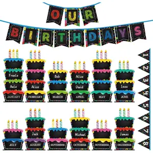 127 Pcs Birthday Graph Bulletin Board Set, Colorful Happy Birthday Bulletin Board Decorations for Classroom, Chart Calendar Chalkboard Cutout