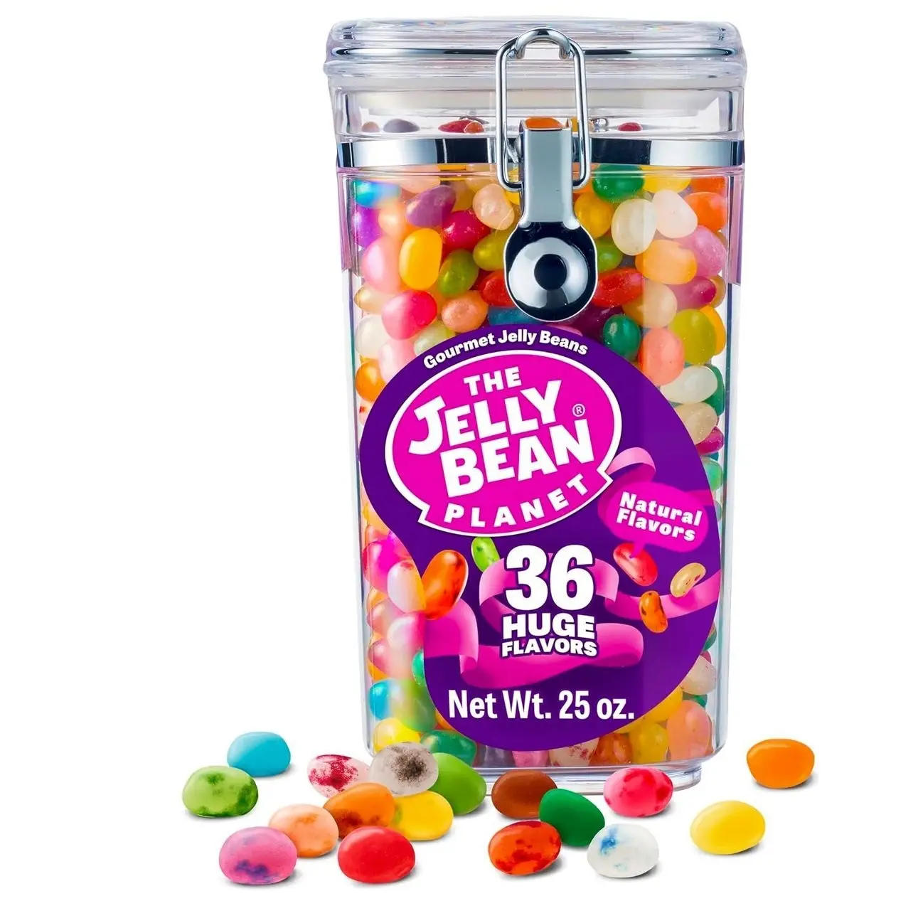 The Jelly Bean Planet, Gourmet Jelly Beans Gift 25 Oz Jar - 36 Huge Natural Fruit Flavors, Seasonal, Birthday, Kosher Candy, Plant Based Colors - Gluten Free, Fun Bulk Sweets Assortment