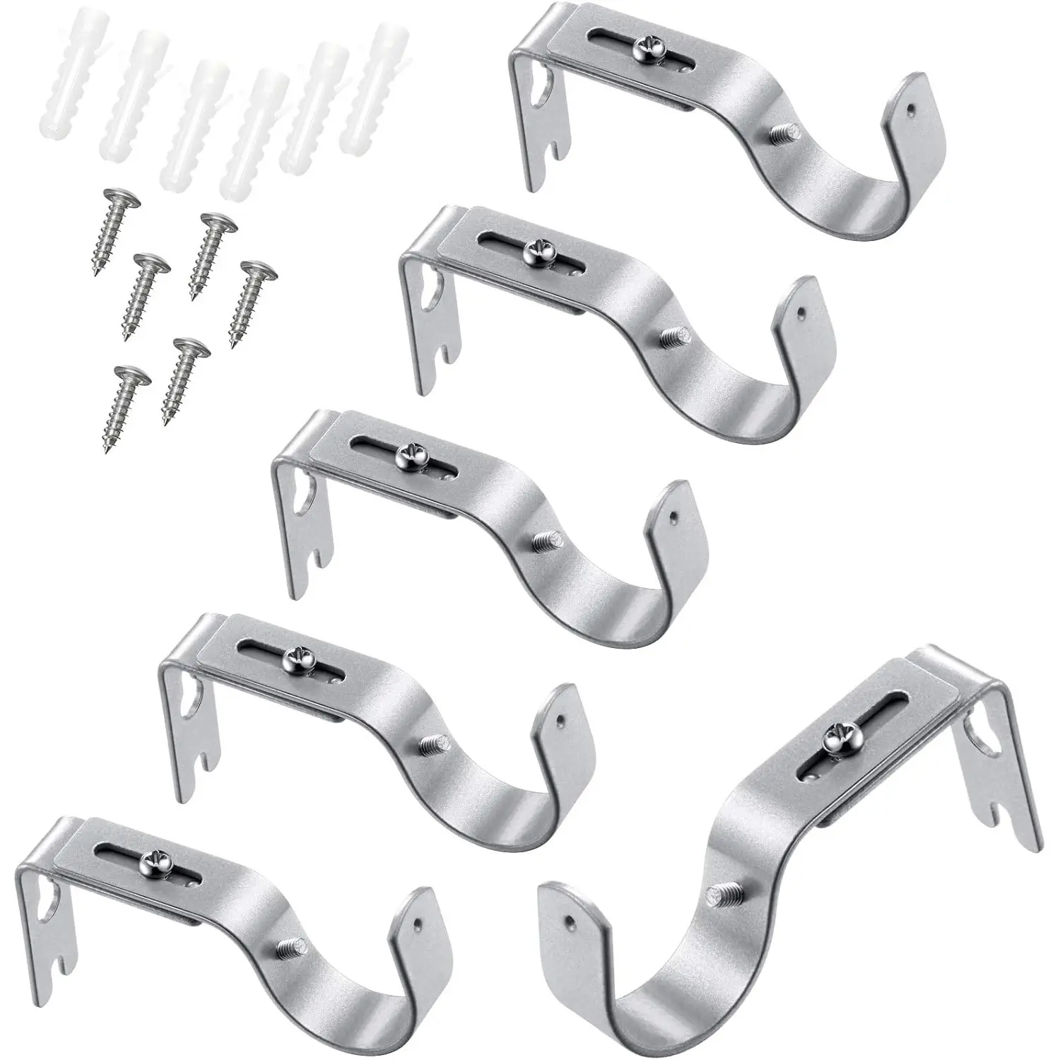 6 Pieces Curtain Rod Brackets General Adjustable Curtain Rod Holder Wall Bracket Hooks Outside Mounted Blinds Curtain Rod Bracket with Screws for 1 Inch Diameter Curtain Rod
