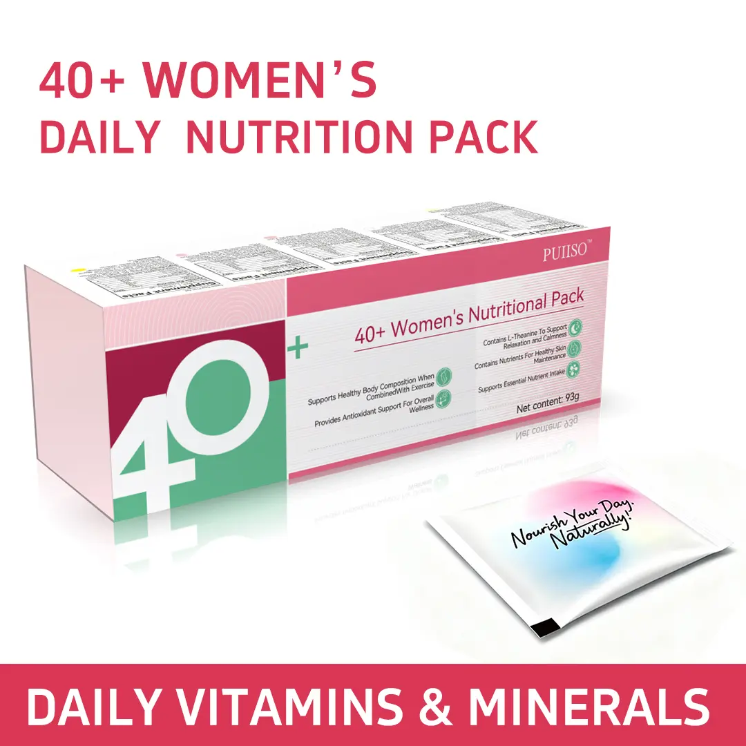 Puiiso 5-in-1 Vitapak Daily Supplement for 40+ Women - Prop 65 Safe 30-Day Dietary Packets with Magnesium, Turmeric, White Tomato, Collagen Peptides - Multivitamin, Mineral for Skin Care, Anti-Aging
