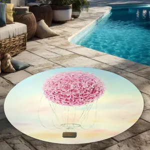 360 stand 5x5 ft Blue Weatherproof Polyester Patio Rug - 360-Degree Stand, Hydrangea Print, Floral Motif, Botanical Theme Home Decor Area Rug, Polyester Rug