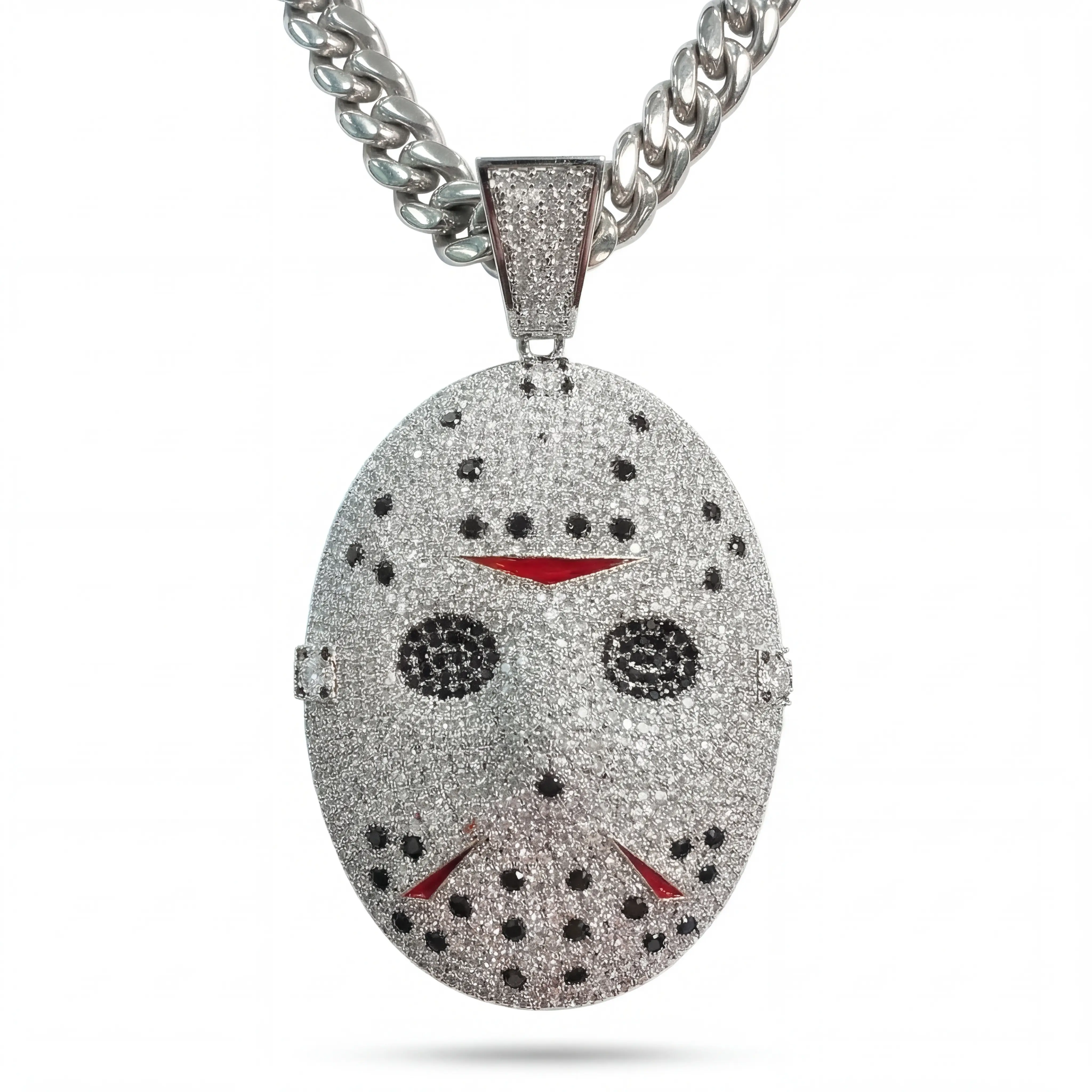 Iced Out Jason Voorhees Mask Cuban Link Chain - Black & White CZ Stones ...