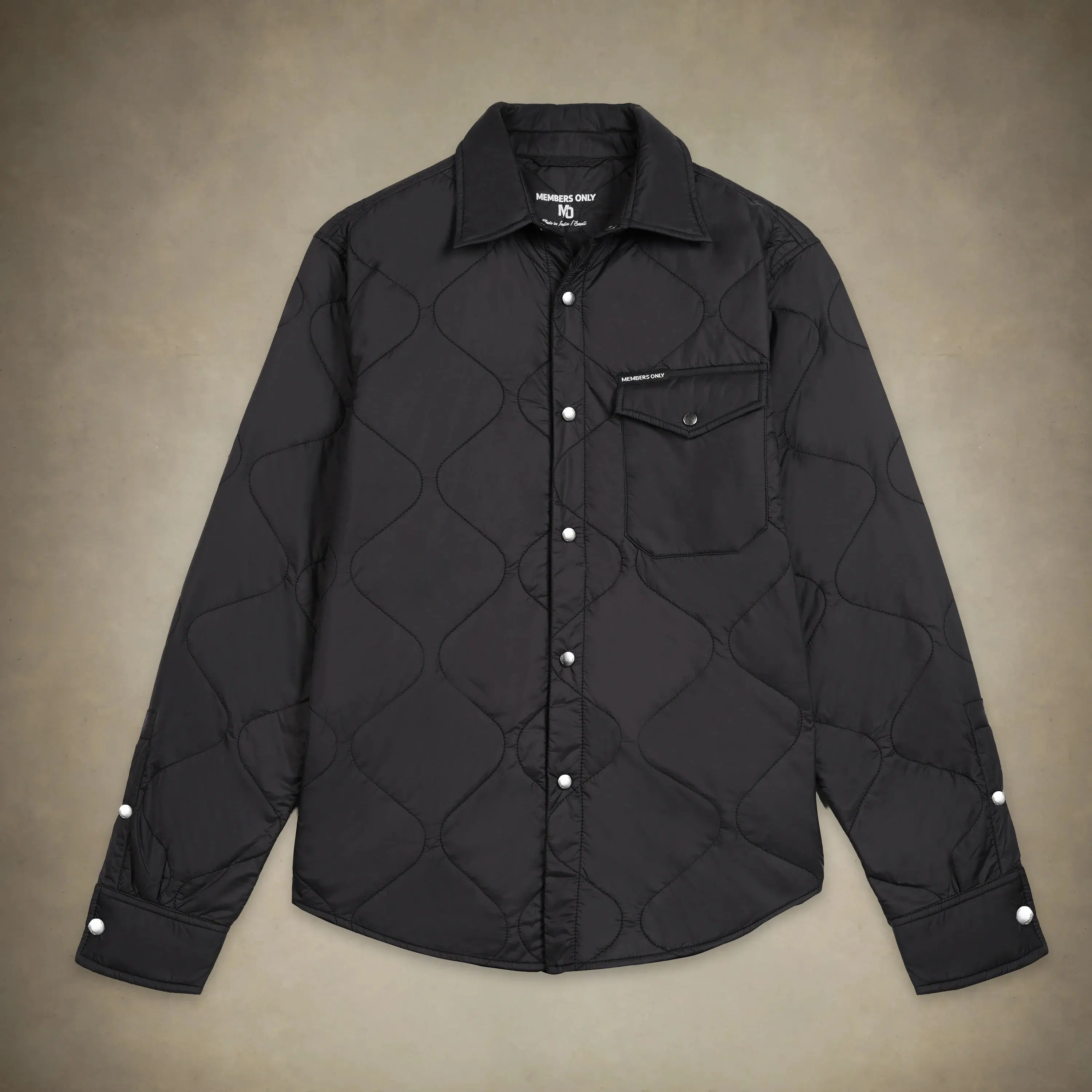Women's Oversized Quilted Shirt Jacket - Casual Water-Repellent Nylon Coat with Snap Closure and Adjustable Cuffs, Tops, Coats, Fabric, Long Sleeve, Lightweight, Outerwear, Pocket