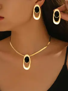 Elegant Creative Necklace & Earrings Set, Geometric Pendant, Acrylic Color Block, Fashionable Jewelry Gift, Cute Jewelry, Matching Jewelry Set