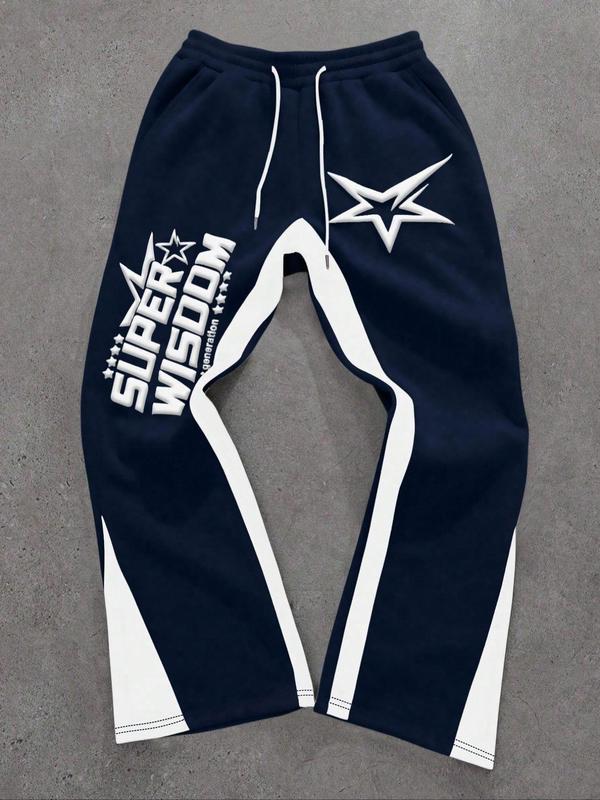 Men's Colorblock Letter & Star Print Sweatpants, Casual Comfy Straight-leg Pants for Daily Wear, Men's Trousers for All Seasons, Athleisure Style Bottoms