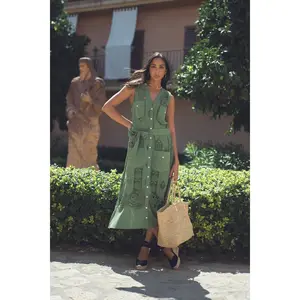 Alexia Tropical Cotton Embroidery Dress - Eucalyptus