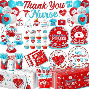 Nurse Party Decorations - 197Pcs Thank You Nurses Themed Tableware and Balloons Set RN Graduation Happy Nurses Week Decorations for Party2026