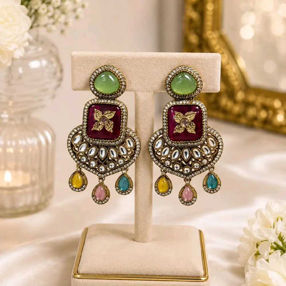 Kundan-Style Earrings, Beautiful Design, Available in Multiple Colors