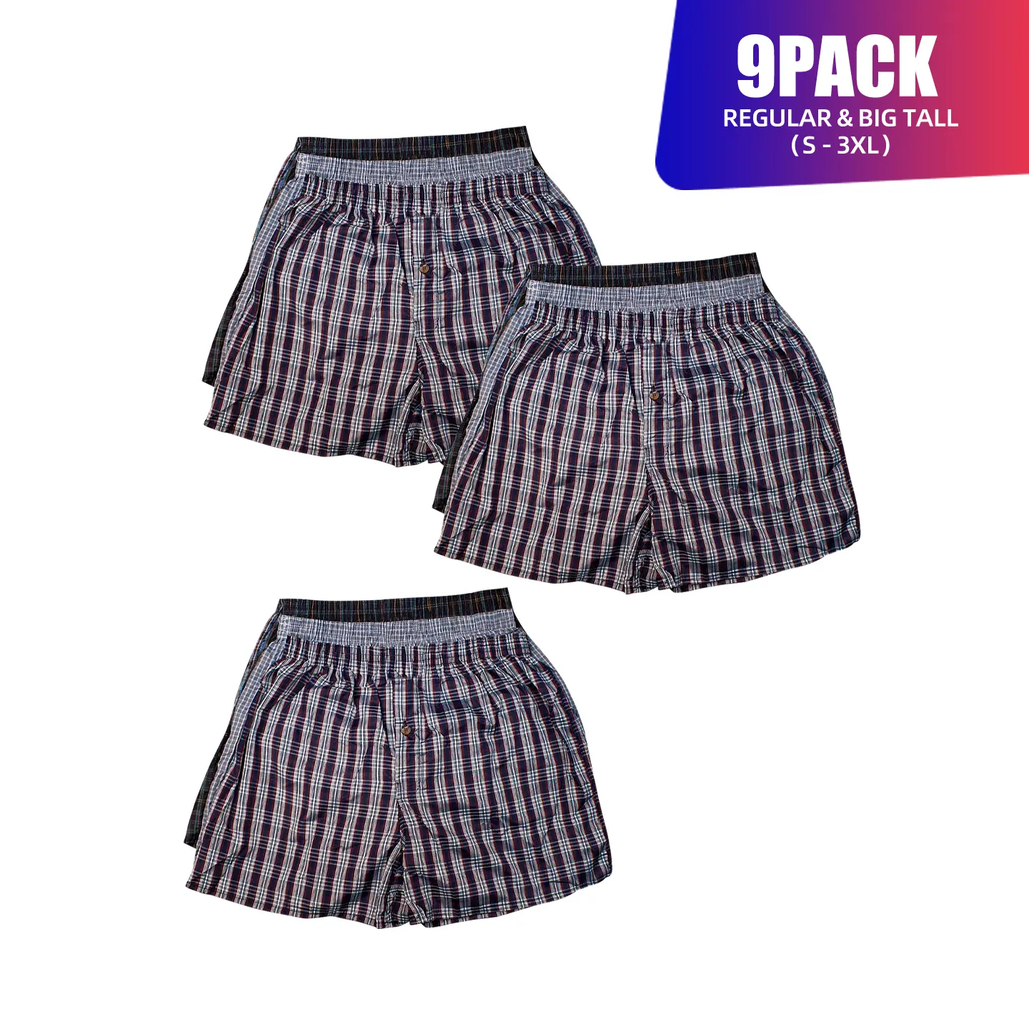 9 Pack Men's Boxer Shorts Random Mixed Color Pack Woven Relaxed Fit Boxers for Men Soft Breathable High quality Underwear with Elastic Waist Menswear