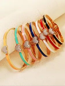Heart Decor Cuff Bangle, Fashionable Jewelry for Women & Girls, Trendy All-match & Exquisite Jewelry for Birthday Gift
