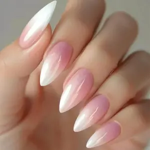 24pcs Almond Press-On Nails, Simple Gradient, Japanese Korean Style, Includes Jelly Glue & File, Perfect for Parties and Daily Wear