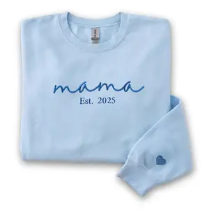 Personalized Mama Embroidered Sweatshirt with Kids Names on Sleeve –  Custom Gift for Mom on Mothers Day, Birthday, Mama Pregnancy Reveal Shirt