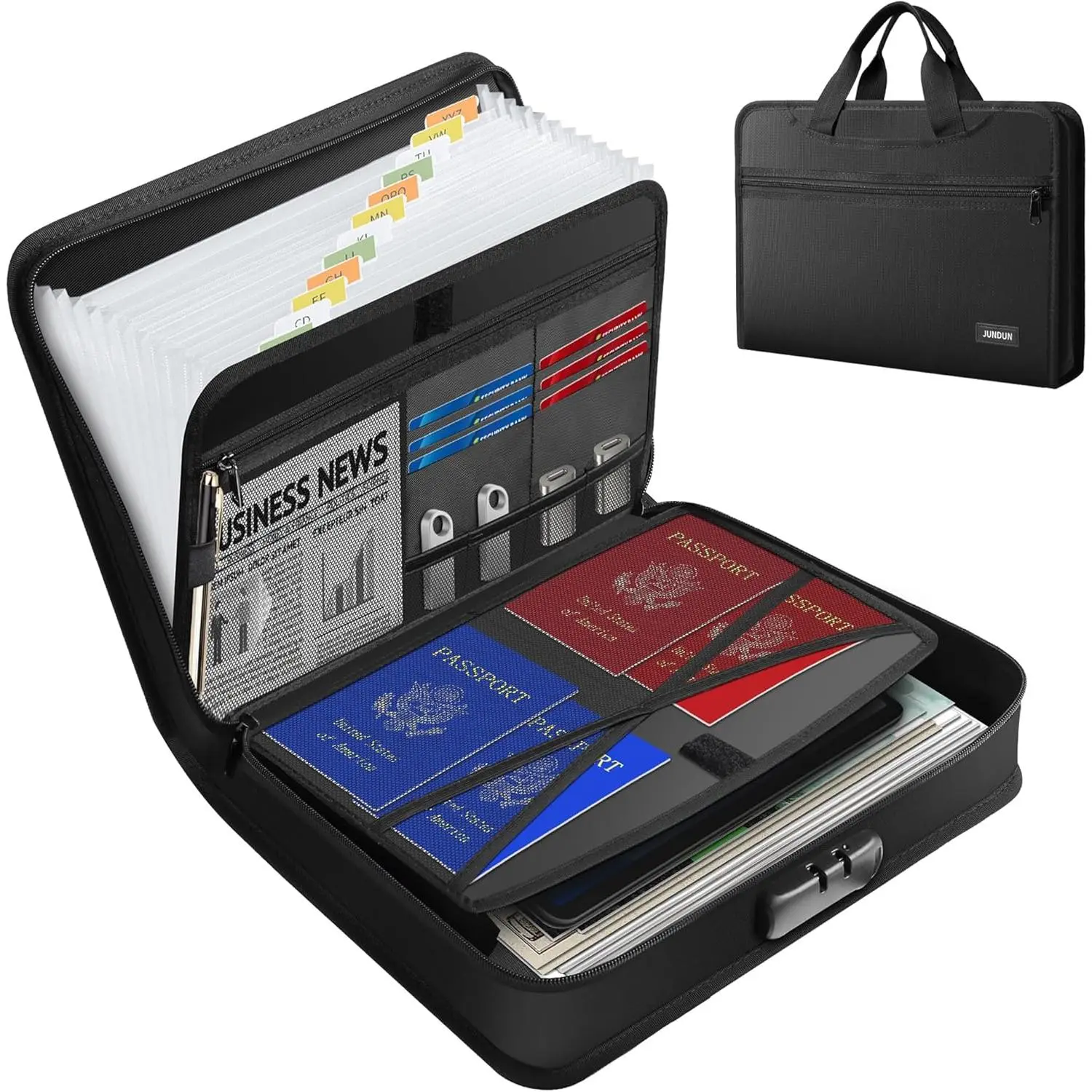 Accordion File Organizer with Lock,Multi-Pockets Fireproof Document Organizer with Handle & Zipper - 13 Pockets Expanding File Folder with Labels for Letter A4 Files and More