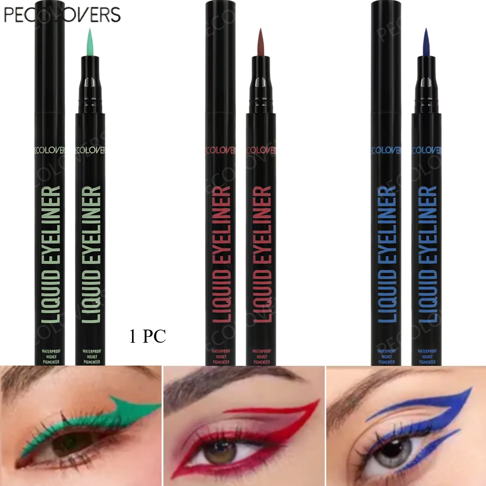 1Pc Bold Colored Eyeliner Pen, High Saturation Eye Liner, Streamlined Painting Eye Tool, Artistic Eye Decoration For Stage Makeup And Daily Styling, Teal And Violet, Eye Makeup Essential