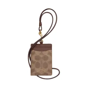 COACH Lanyard Cardholder for Women – Classic Logo Print Coated Canvas in Tan and Brown