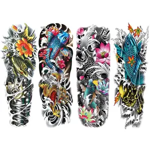 Realistic Fish Tattoo Stickers Set, Full Arm Koi Flower Temporary Tattoos, Suitable for Men Women, Durable Large Colorful Body Art