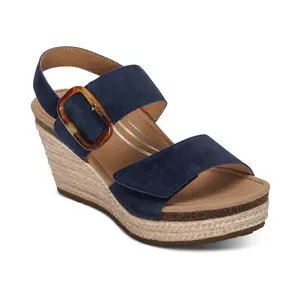 Aetrex Women's Ashley Espadrille Wedge Navy