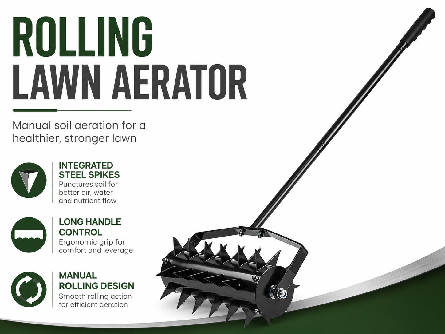 Rolling Lawn Aerator with 2 Inch Steel Spikes Heavy Duty Manual Aerator Tool Lawn Spike Aerator Roller with 56 Inch Handle Soil Penetrator Push Lawn Aeration for Garden Yard Patio, Black Rolling Lawn Aerator with 2 Inch Steel Spikes Heavy Duty Manual Aerator Tool Lawn Spike Aerator Roller with 56 Inch Handle Soil Penetrator Push Lawn Aeration for Garden Yard Patio, Black
