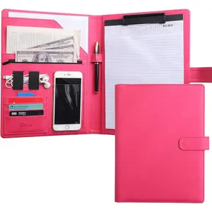 12.8 * 9.6 inch Business Portfolio Padfolio Document Organizer Conference File Folder with A4/Letter Size Clipboard Notepad, Supports Smart Phone Use - Hot Pink