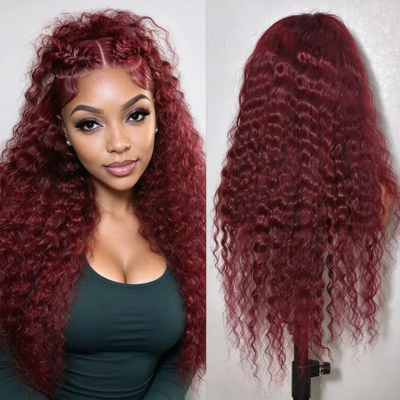 【30inch only $129】ROZILO 99j 13x6 Deep Wave Lace Front Wigs Human Hair 30 inch HD Transparent Lace Front Wigs Human Hair for Women Pre Plucked Wet And Wavy Red Colored Deep Curly Lace Frontal Wig SummerVibes