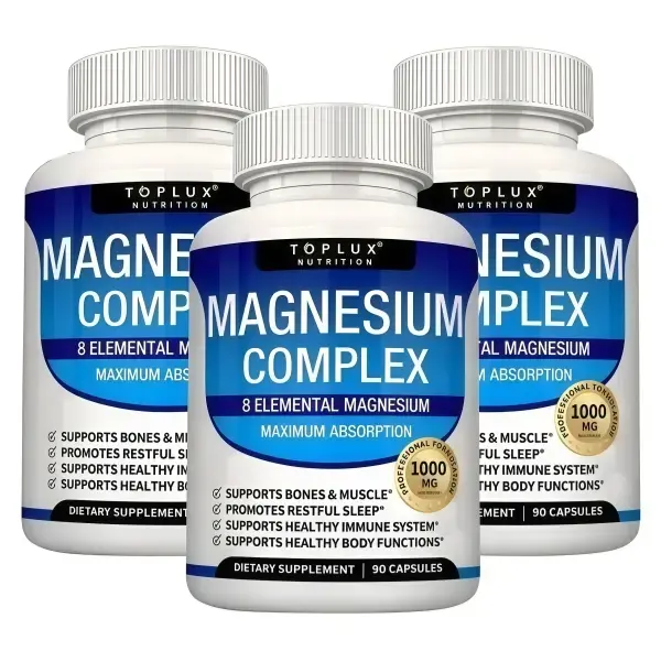 Toplux Nutrition Magnesium Complex 1000mg 90Capsules 7 Elemental Sources for Bone MuscleSleep Immune Support Malate Taurate ChelatedEasy Absorption for Men Women - Mineral,Healthcare