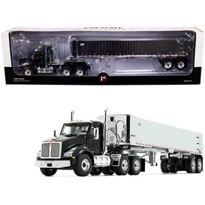 Kenworth T880 Day Cab with East Genesis End Dump Trailer Black and Chrome 1:50 Diecast Model - First Gear 50-3452