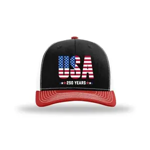 Trenz Shirt Company Men's Patriotic Flag Filled USA 250 Years Red, White, and Blue Stars Embroidered Mesh Back Trucker Hat