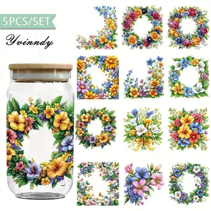 5PCS/SET Spring watercolor flowers DIY Light Beigeny Tumblers Wrap Decorative transfer paper UV DTF High Self-adhensive Wraps Transfers Decor Transfer Paper On Cup
