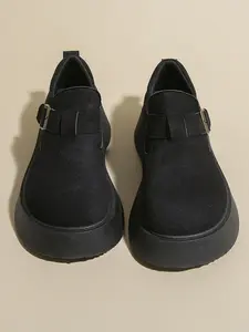 Women's Brown-Coffee Suede Buckle Platform Casual Shoes, Retro Sweet-Cool Style, Suede Material + Buckle Closure + Platform Height-Increasing, Brown-Coffee Versatile, Platform Height-Increasing , Ideal for Daily Outfits & Leisure Outings