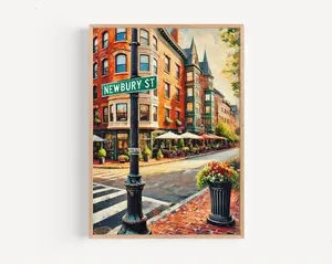 Newbury Street Boston Print Massachusetts Travel Poster, Urban Wall Art